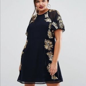 Curve embellished floral flutter sleeve dress